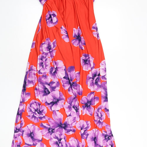 Debut Womens Red Floral Polyester Maxi Size 6 Off the Shoulder Zip - Tie Detail