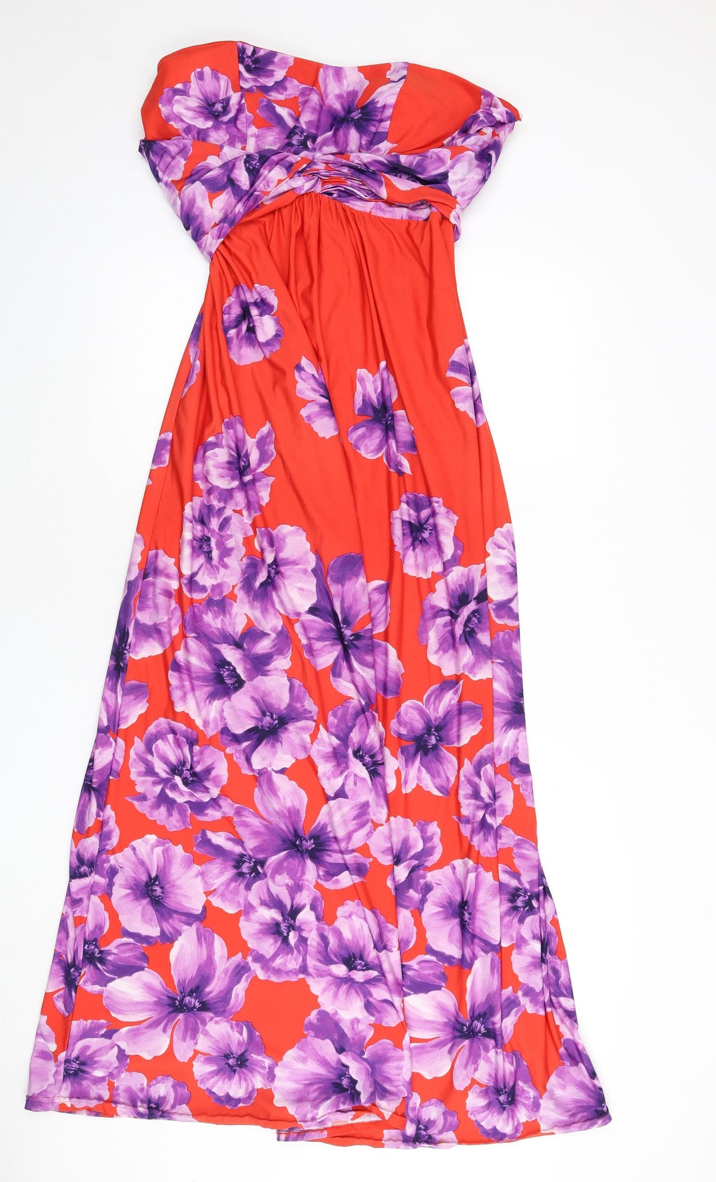 Debut Womens Red Floral Polyester Maxi Size 6 Off the Shoulder Zip - Tie Detail