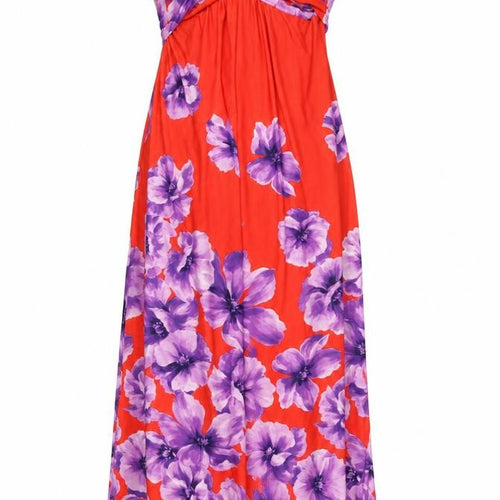 Debut Womens Red Floral Polyester Maxi Size 6 Off the Shoulder Zip - Tie Detail