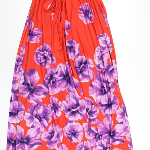 Debut Womens Red Floral Polyester Maxi Size 6 Off the Shoulder Zip - Tie Detail