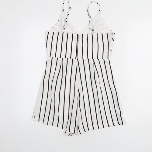 New Look Womens White Striped Polyester Romper One-Piece Size 8 L3 in Zip