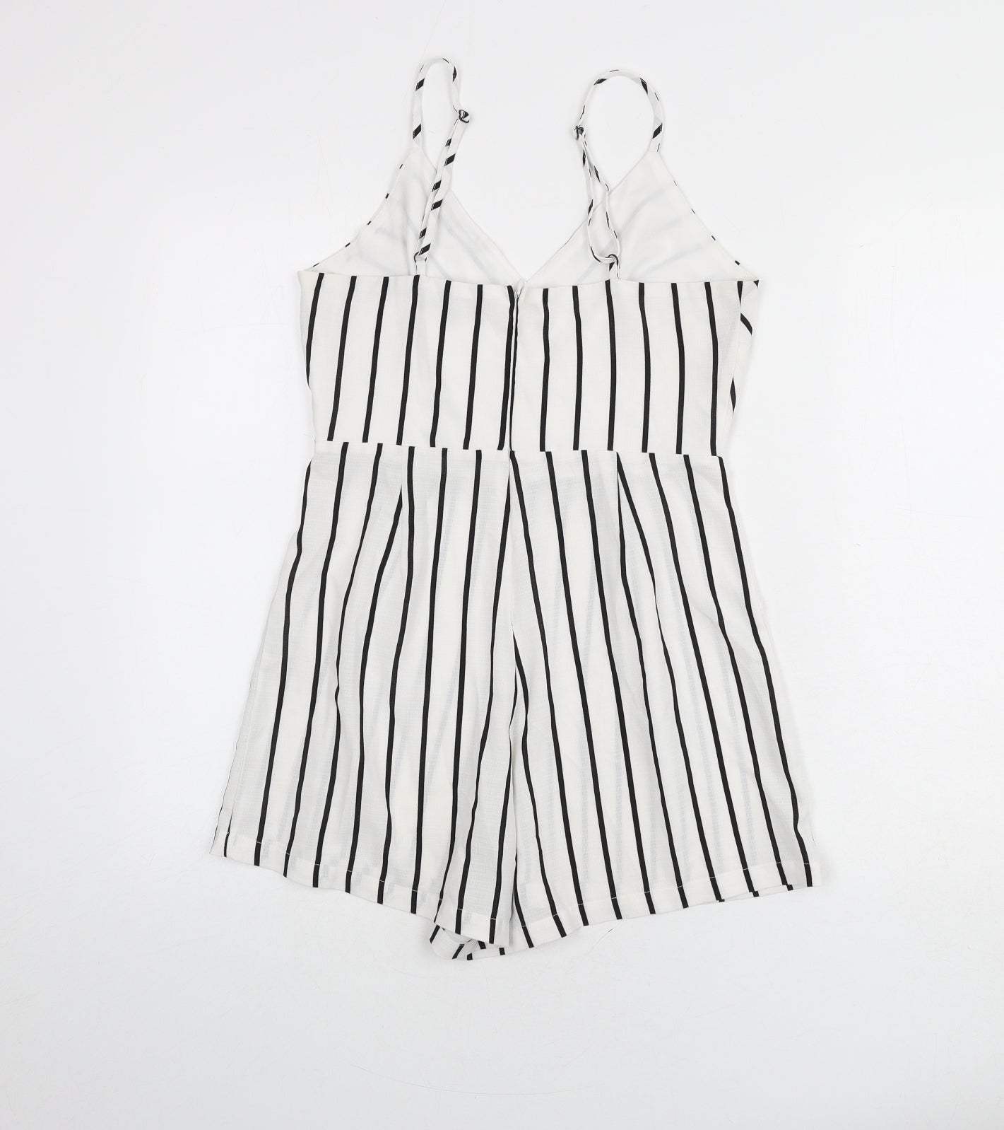 New Look Womens White Striped Polyester Romper One-Piece Size 8 L3 in Zip