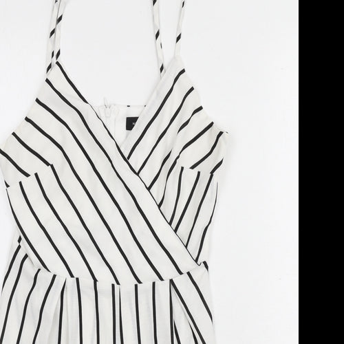 New Look Womens White Striped Polyester Romper One-Piece Size 8 L3 in Zip