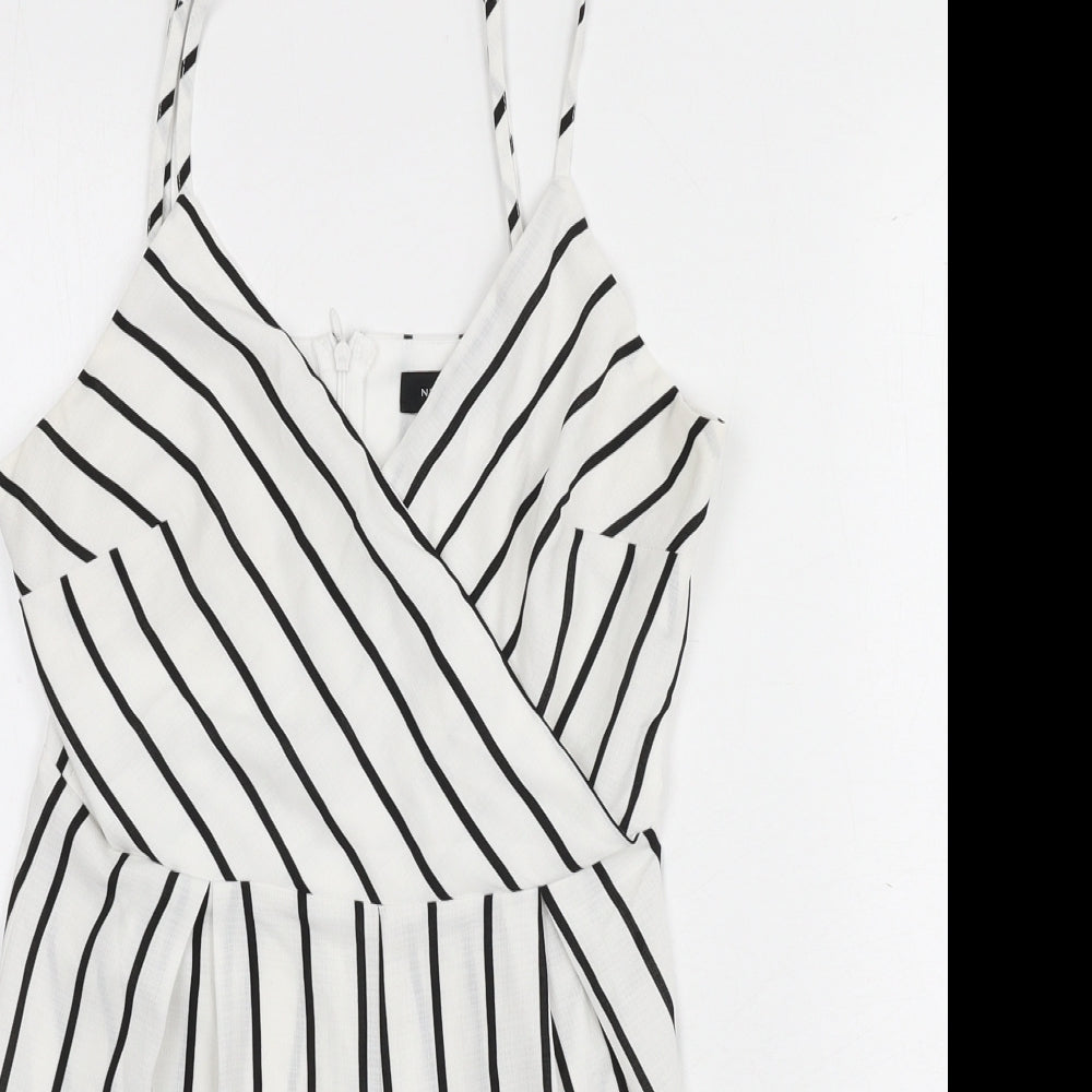New Look Womens White Striped Polyester Romper One-Piece Size 8 L3 in Zip