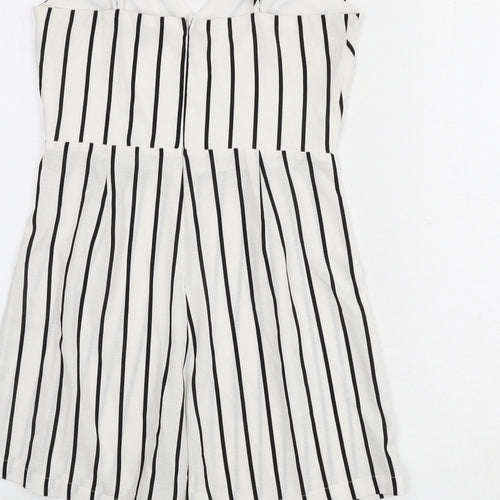 New Look Womens White Striped Polyester Romper One-Piece Size 8 L3 in Zip