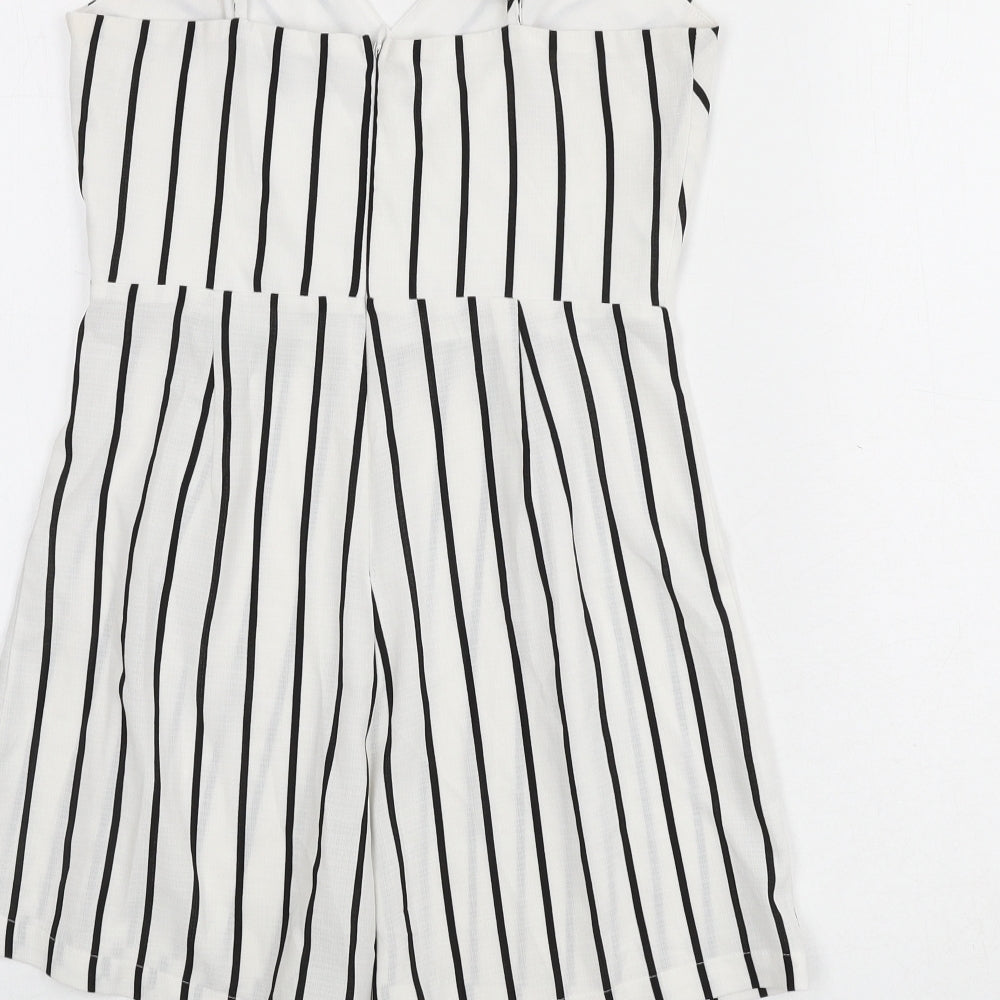 New Look Womens White Striped Polyester Romper One-Piece Size 8 L3 in Zip