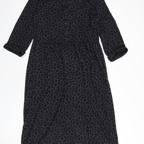 Billie & Blossom Womens Blue Animal Print Polyester A-Line Size 14 Collared Button - Giraffe Print