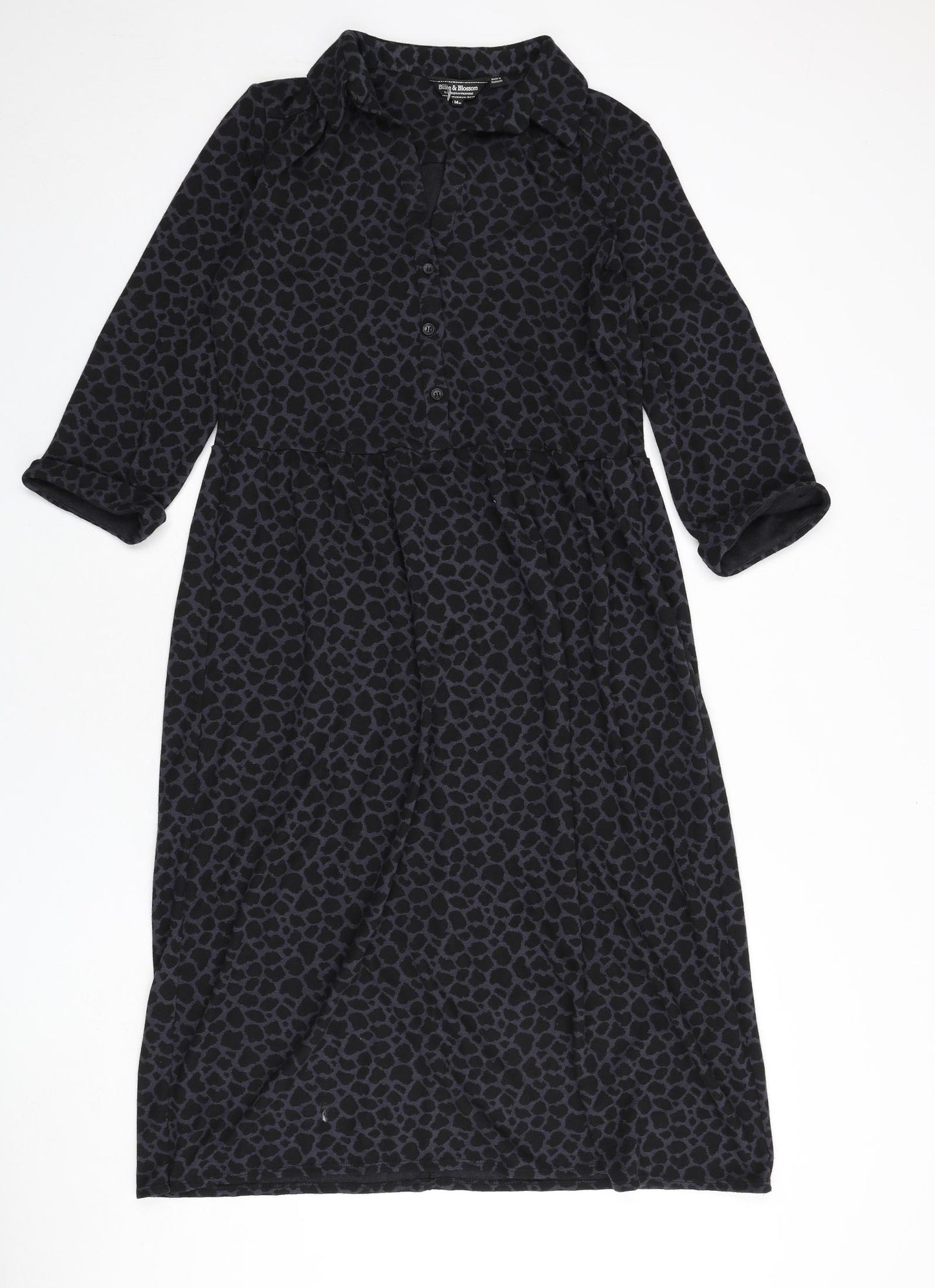 Billie & Blossom Womens Blue Animal Print Polyester A-Line Size 14 Collared Button - Giraffe Print