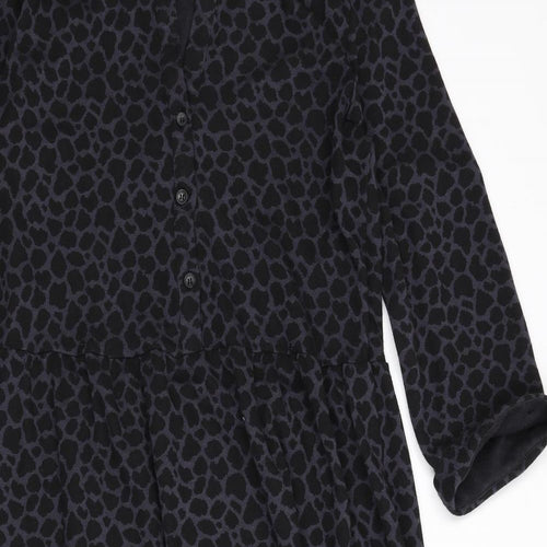Billie & Blossom Womens Blue Animal Print Polyester A-Line Size 14 Collared Button - Giraffe Print