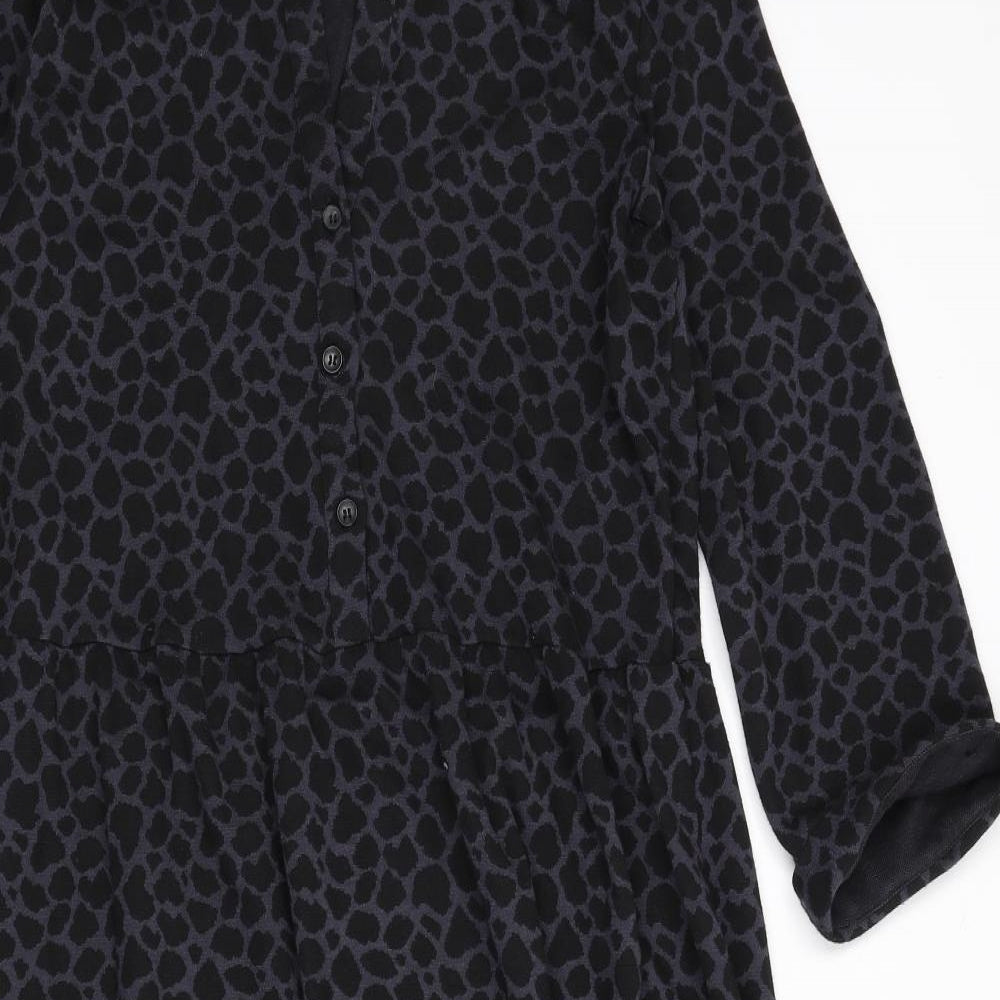 Billie & Blossom Womens Blue Animal Print Polyester A-Line Size 14 Collared Button - Giraffe Print
