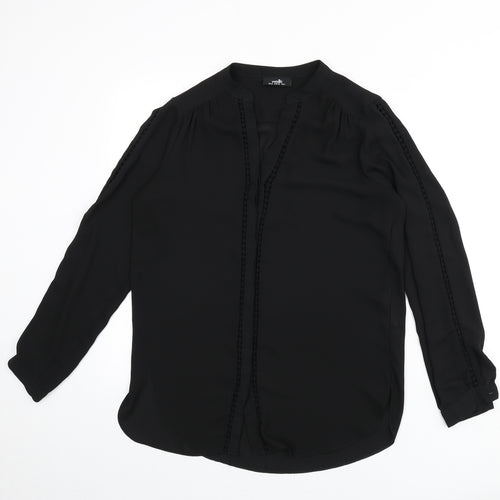 Wallis Womens Black Polyester Basic Button-Up Size 10 V-Neck - Lace Trim