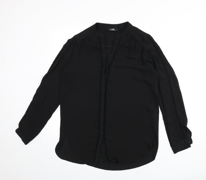 Wallis Womens Black Polyester Basic Button-Up Size 10 V-Neck - Lace Trim