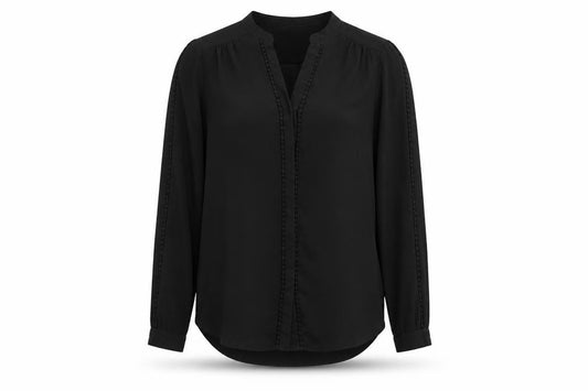 Front view of Wallis women’s black polyester basic button-up, size UK 10, v-neck - lace trim
