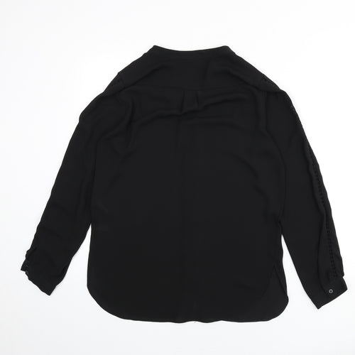 Wallis Womens Black Polyester Basic Button-Up Size 10 V-Neck - Lace Trim