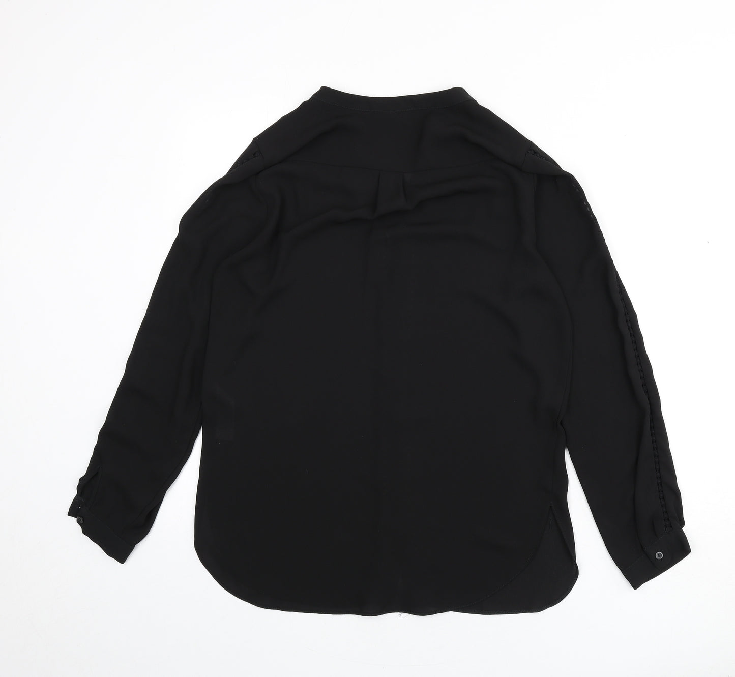 Wallis Womens Black Polyester Basic Button-Up Size 10 V-Neck - Lace Trim