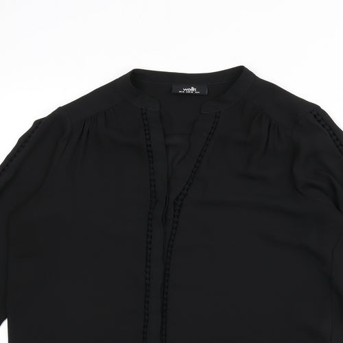 Wallis Womens Black Polyester Basic Button-Up Size 10 V-Neck - Lace Trim