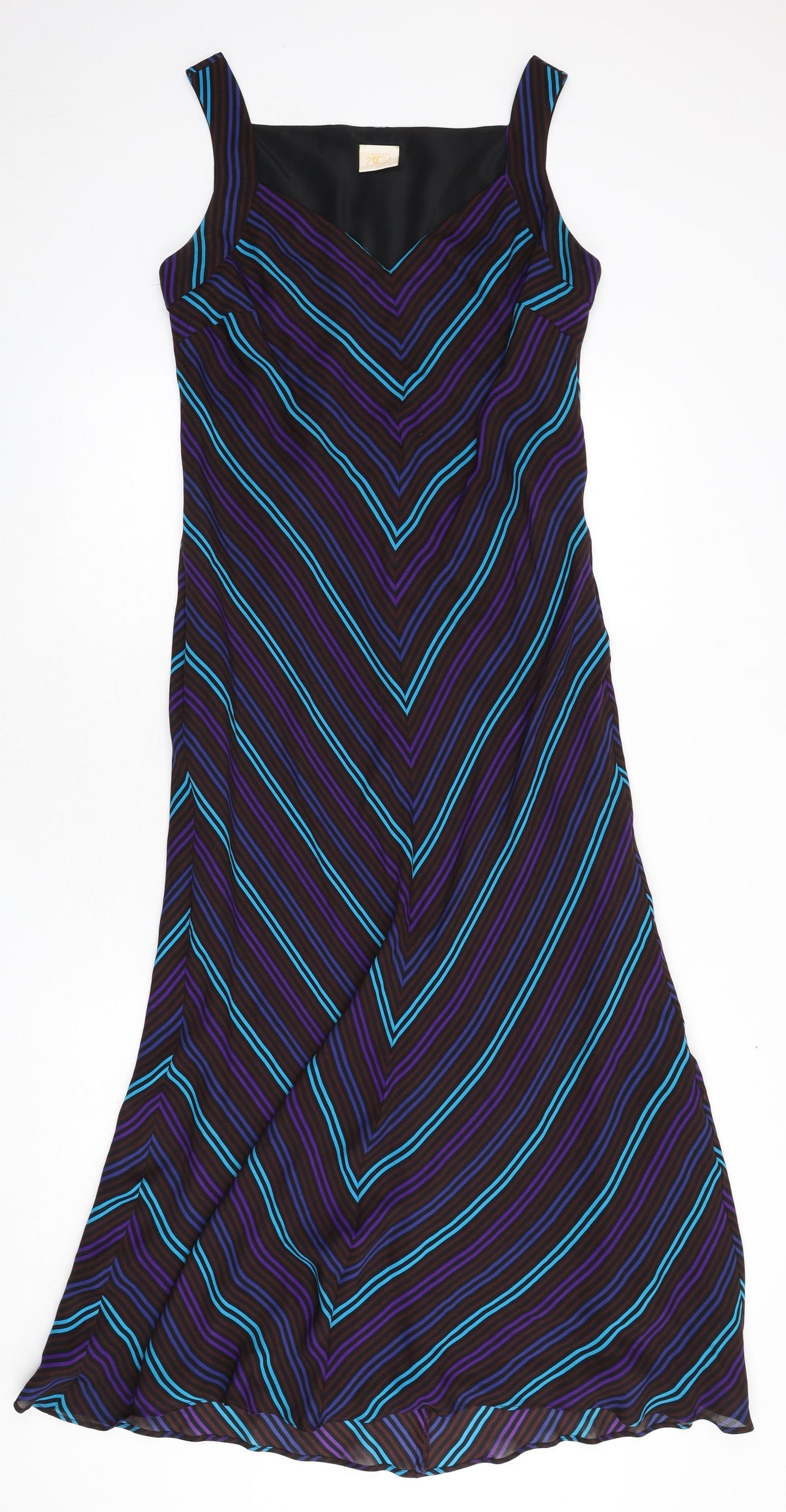 Country Casuals Womens Multicoloured Striped Silk Maxi Size 14 V-Neck Pullover
