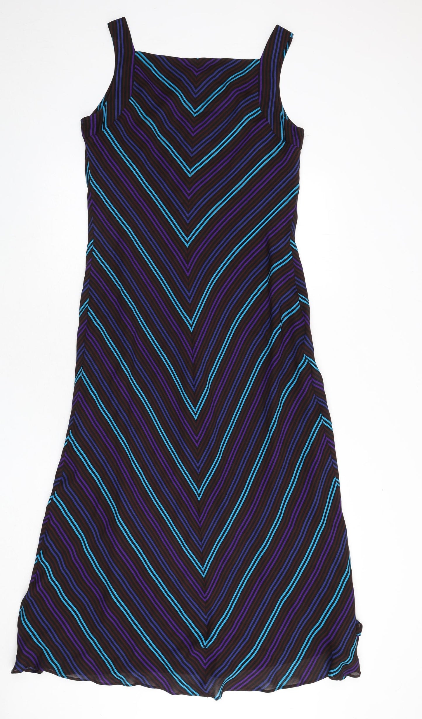 Country Casuals Womens Multicoloured Striped Silk Maxi Size 14 V-Neck Pullover