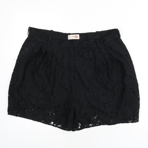 Weekday Womens Black Floral Polyamide Basic Shorts Size L L3 in Regular Zip - Lace Overlay