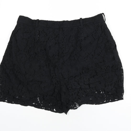 Weekday Womens Black Floral Polyamide Basic Shorts Size L L3 in Regular Zip - Lace Overlay
