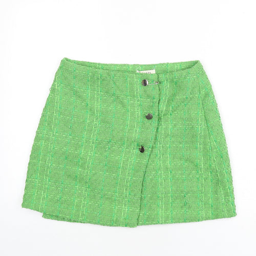 Oasis Womens Green Geometric Polyester A-Line Skirt Size 10 Button