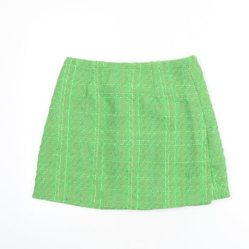 Oasis Womens Green Geometric Polyester A-Line Skirt Size 10 Button
