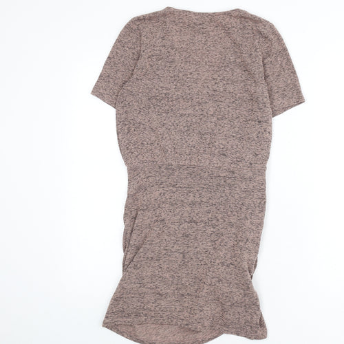 Zara Womens Pink Polyester Mini Size S V-Neck Pullover - Ruched Side