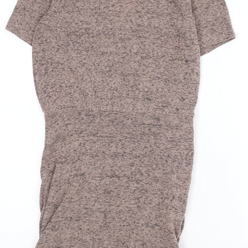 Zara Womens Pink Polyester Mini Size S V-Neck Pullover - Ruched Side