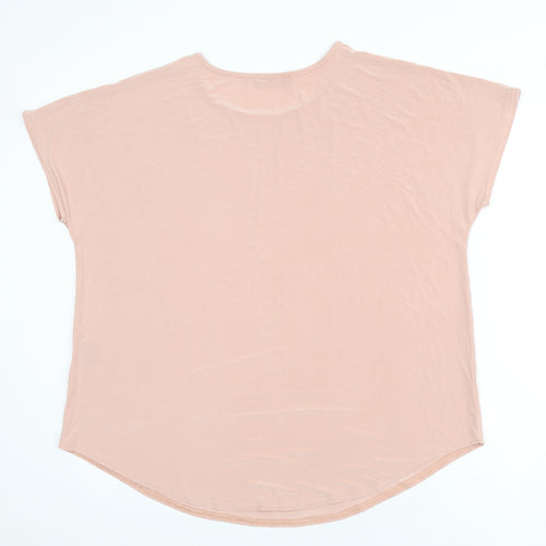 Nicole Collection Womens Pink Polyester Basic T-Shirt Size L Round Neck