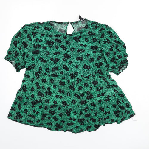 New Look Womens Green Floral Viscose Basic Blouse Size 12 Round Neck - Polka Dot