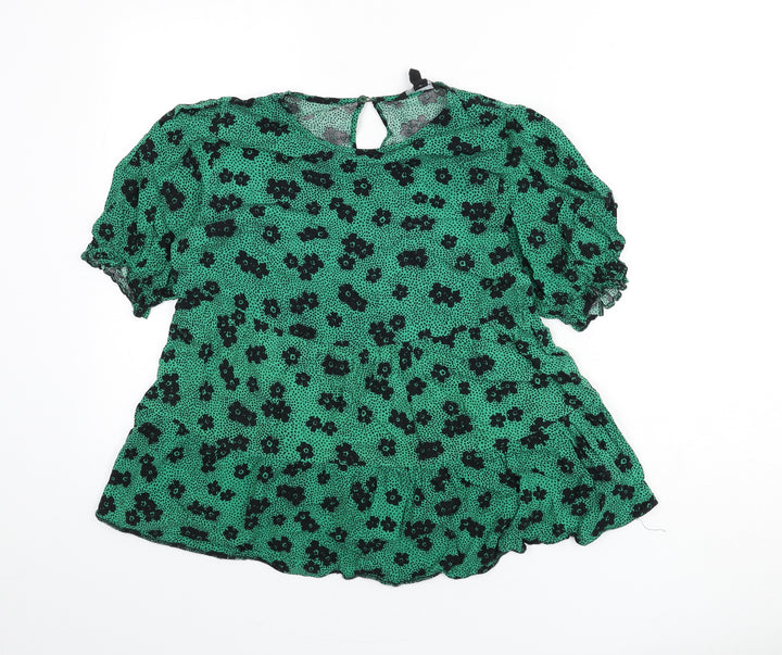 New Look Womens Green Floral Viscose Basic Blouse Size 12 Round Neck - Polka Dot