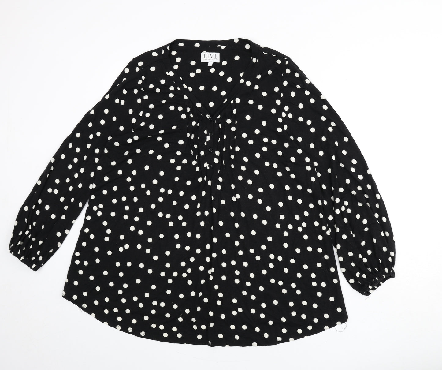 Live Unlimited London Womens Black Polka Dot Polyester Basic T-Shirt Size 16 V-Neck