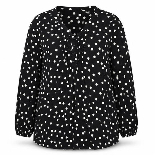 Live Unlimited London Womens Black Polka Dot Polyester Basic T-Shirt Size 16 V-Neck