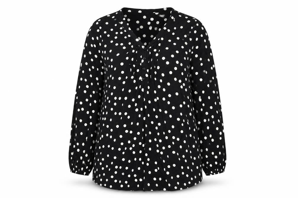 Live Unlimited London Womens Black Polka Dot Polyester Basic T-Shirt Size 16 V-Neck