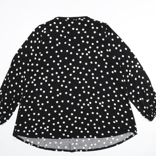 Live Unlimited London Womens Black Polka Dot Polyester Basic T-Shirt Size 16 V-Neck