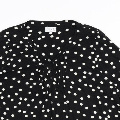 Live Unlimited London Womens Black Polka Dot Polyester Basic T-Shirt Size 16 V-Neck