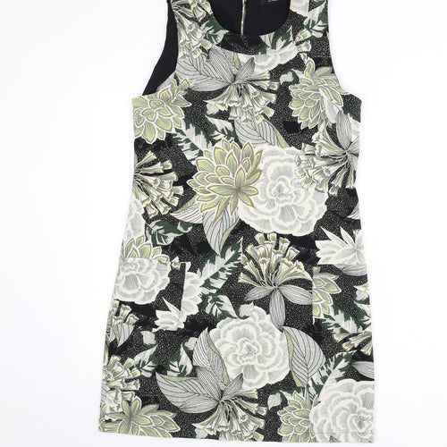Dorothy Perkins Womens Multicoloured Floral Polyester Sheath Size 10 Round Neck Button - Leopard Print