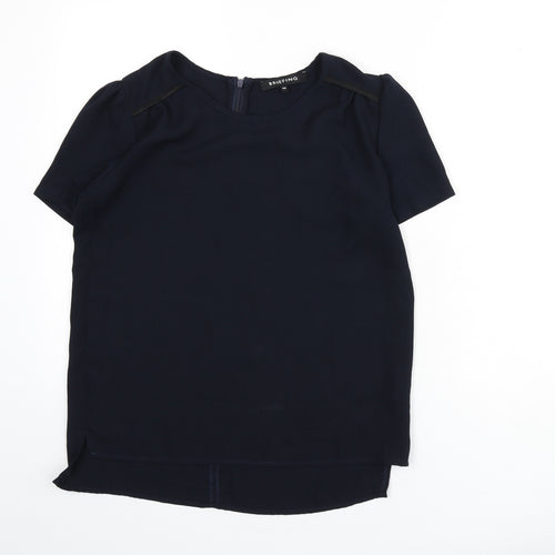 Briefing Womens Blue Polyester Basic Blouse Size 8 Boat Neck