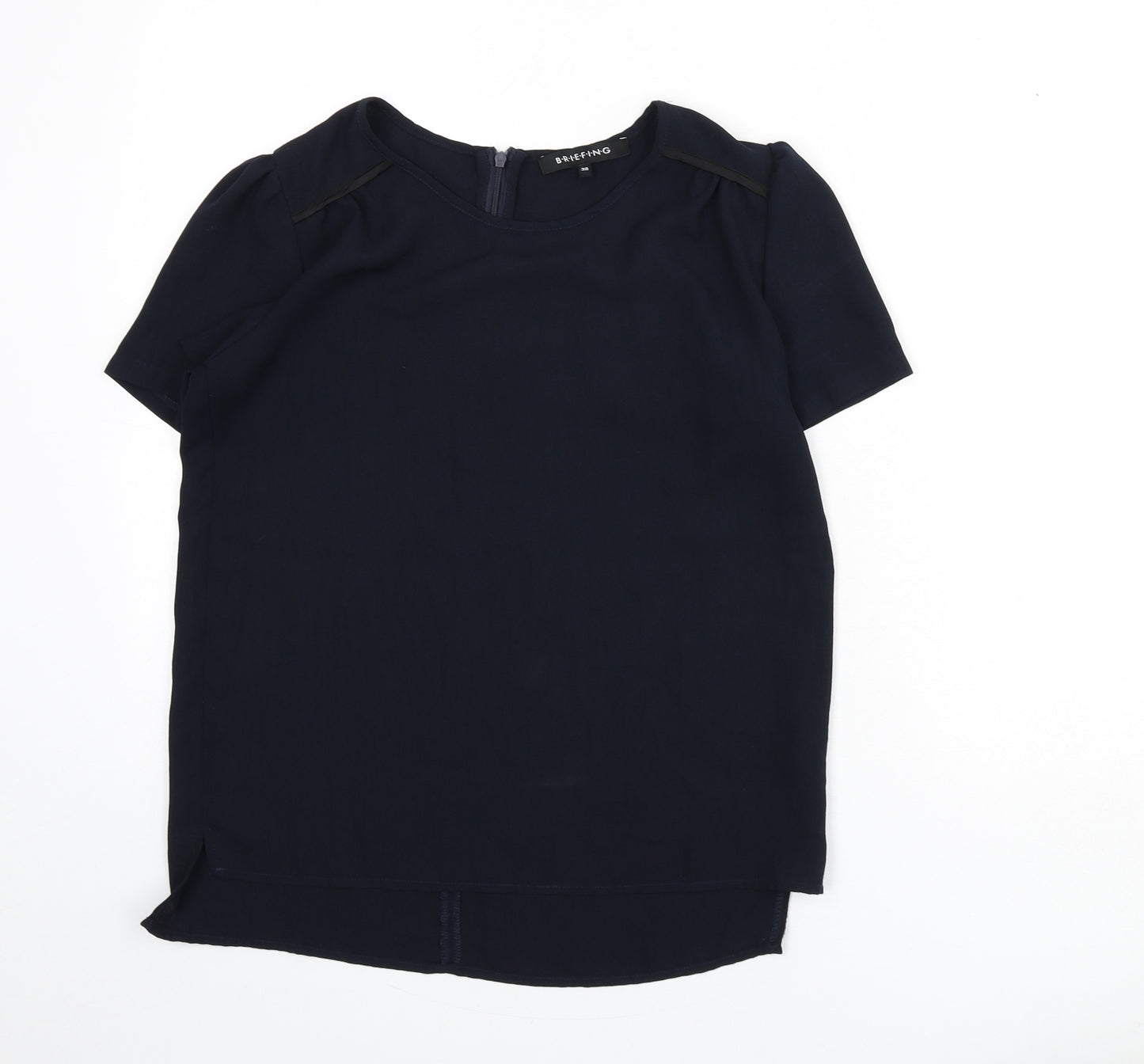 Briefing Womens Blue Polyester Basic Blouse Size 8 Boat Neck