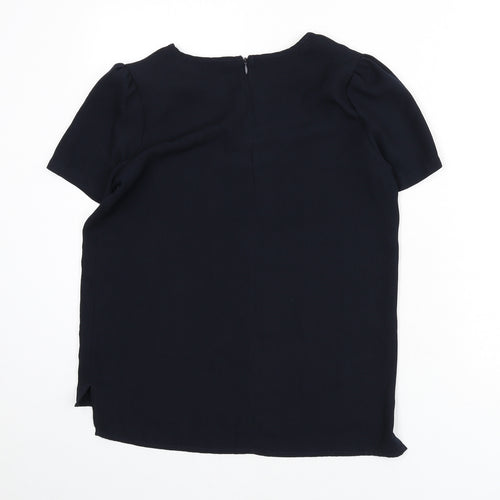 Briefing Womens Blue Polyester Basic Blouse Size 8 Boat Neck