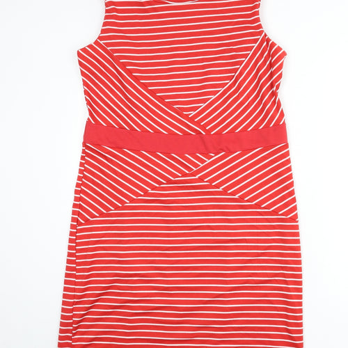 Epilogue Womens Red Striped Polyester Pencil Dress Size 16 Boat Neck Pullover - Slit