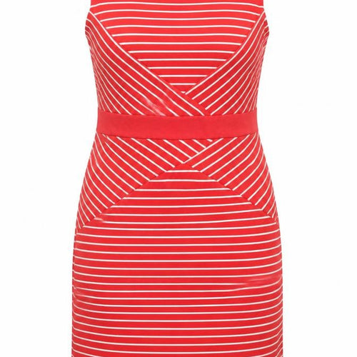 Epilogue Womens Red Striped Polyester Pencil Dress Size 16 Boat Neck Pullover - Slit
