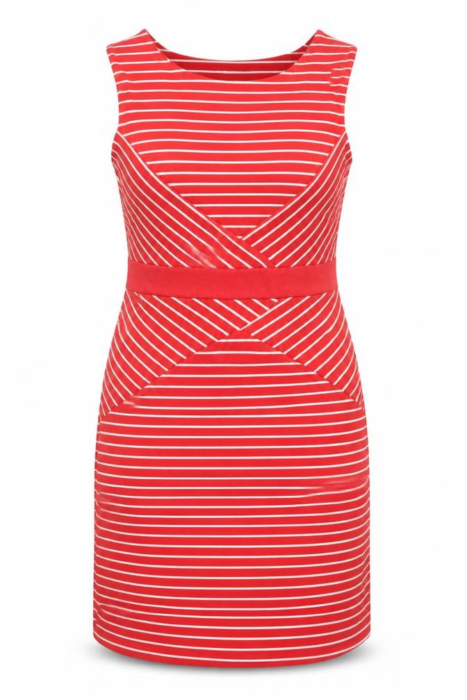 Epilogue Womens Red Striped Polyester Pencil Dress Size 16 Boat Neck Pullover - Slit