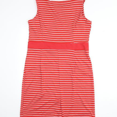 Epilogue Womens Red Striped Polyester Pencil Dress Size 16 Boat Neck Pullover - Slit