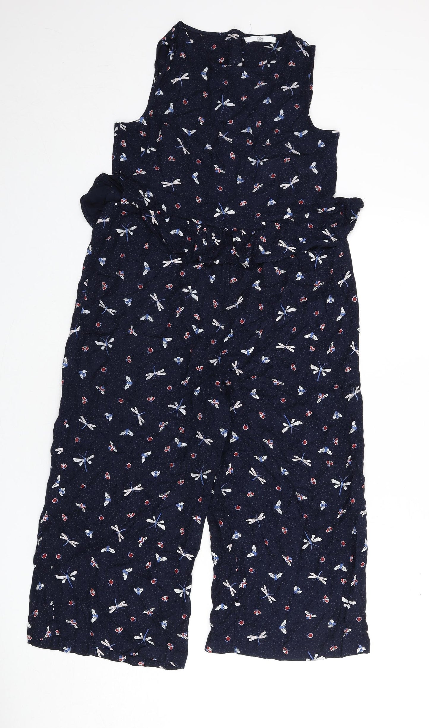 Marks and Spencer Girls Blue Geometric Viscose Jumpsuit One-Piece Size 12-13 Years L17 in Zip - Polka Dot, Bugs