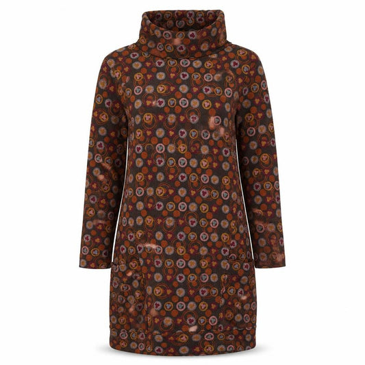 Front view of Ameri women’s multicoloured geometric polyester jumper dress, size S, high neck pullover
