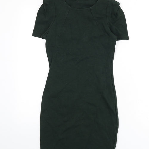 Zara Womens Green Cotton Pencil Dress Size XS Round Neck Zip