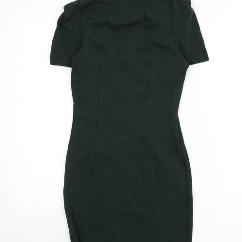 Zara Womens Green Cotton Pencil Dress Size XS Round Neck Zip