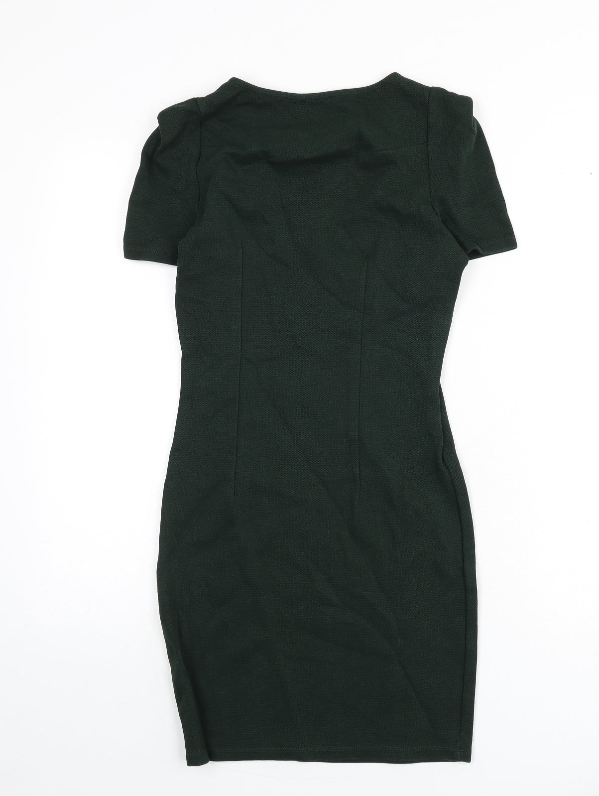 Zara Womens Green Cotton Pencil Dress Size XS Round Neck Zip