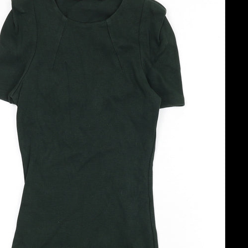Zara Womens Green Cotton Pencil Dress Size XS Round Neck Zip